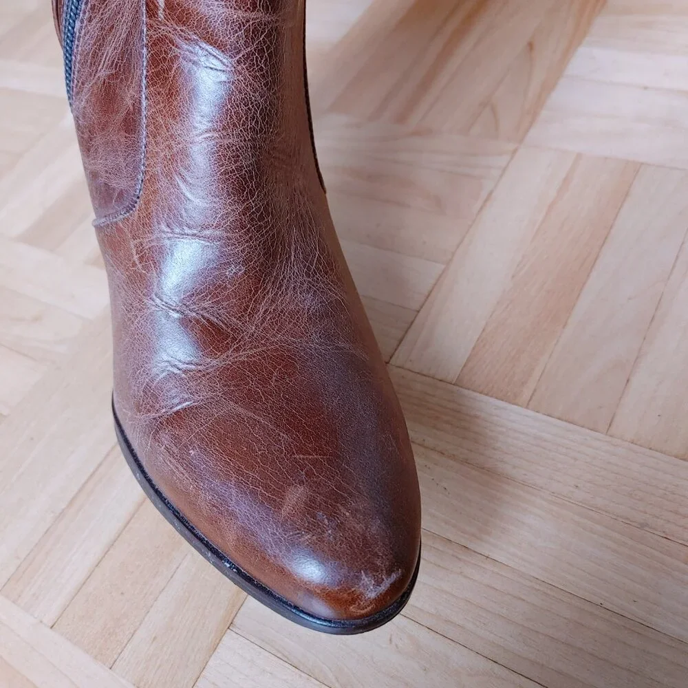 ๐ฏ% real leather Knee High heeled brown Boots - Picture 14 of 16
